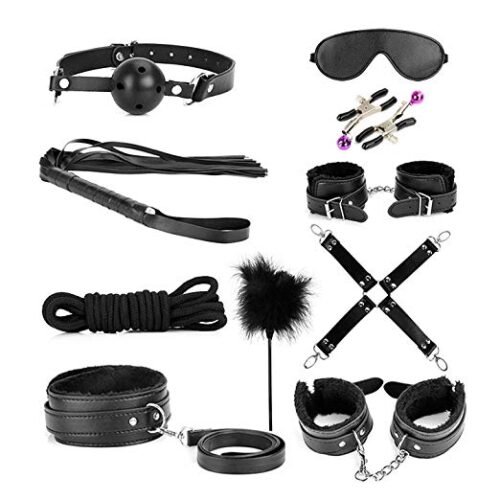 10 Piece Love Cuffs Bondage Kit Set Black BSK-019