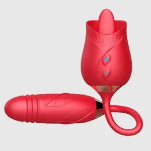 Rose Sex Stimulator Tongue Licking with 10 Modes Thrusting Anal Butt Plug-1-lovemakingtoy.com