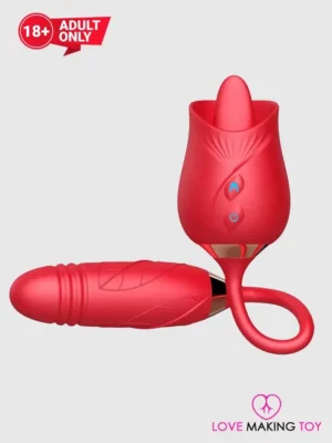 Rose Sex Stimulator Tongue Licking with 10 Modes Thrusting Anal Butt Plug-1-lovemakingtoy.com