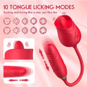 Rose Sex Stimulator Tongue Licking with 10 Modes Thrusting Anal Butt Plug-2-lovemakingtoy.com