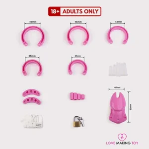 Pretty pink male penis lock cage, a secure and discreet male chastity device.